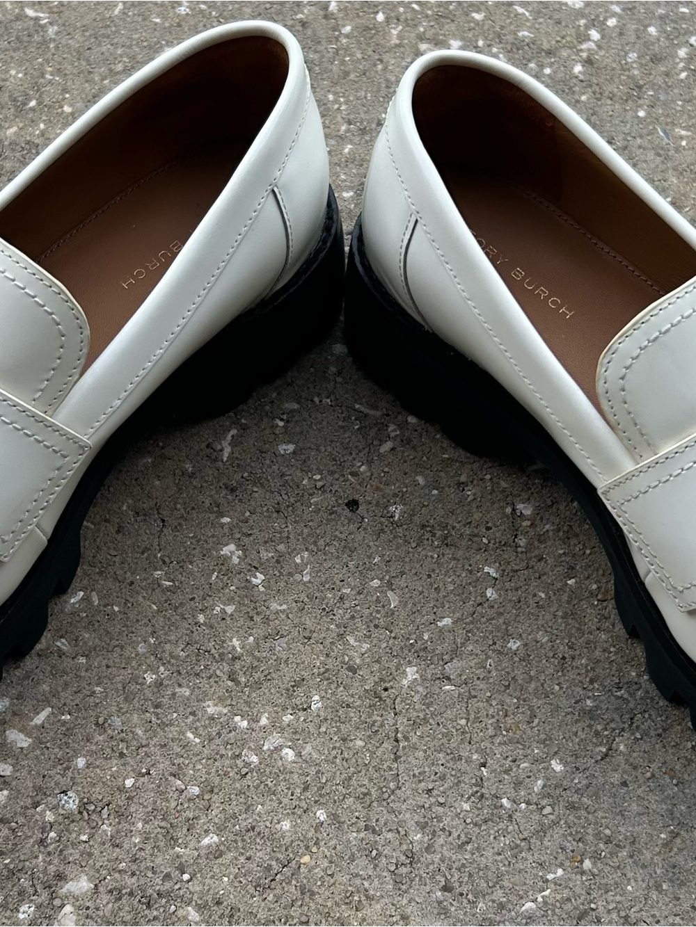 Tory Burch Cream Leather Lug-Sole Slip-On Loafers